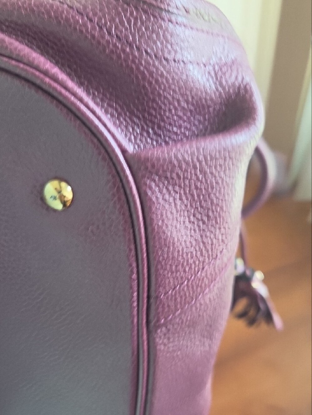 MCM Plum Drawstring Tote with Gold-Tone Hardware - Picture 13 of 15